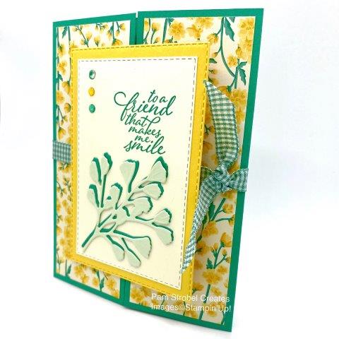 Step up the ordinary gatefold with an additional decorated front panel. The Avid stamper will pull in lots of finished details including Stitched rectangle panels & In Color Enamel Dots. Add an additional layer of greenery die cut in Soft Sea Foam and some fabulous gingham ribbon to create a fun and interactive closure.Just Jade, Daffodil Delight & Flowers for Every Season Designer Series Paper with the Forever Fern stamp set and dies. 2020-2022 In-ColorEnamel Dots. Enjoy even more inspiration here : https://www.pamstrobelcreates.com/forever-fern-stamp-set