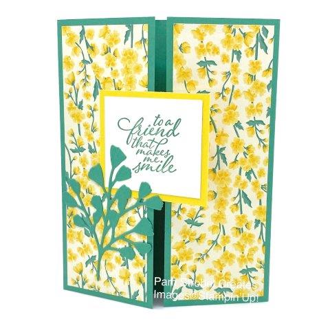 The colors of Spring find their way into this easy and fun gatefold card. Just Jade, Daffodil Delight and Flowers for Every Season Designer Series Paper with Stampin'Up's Forever Fern stamp set and dies. Find more ways to use the Forever Fern products here : https://www.pamstrobelcreates.com/forever-fern-stamp-set